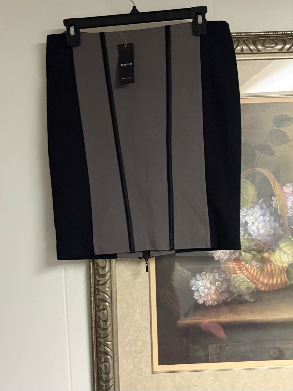 bebe Black and Gray Vertical-Panel Pencil Skirt